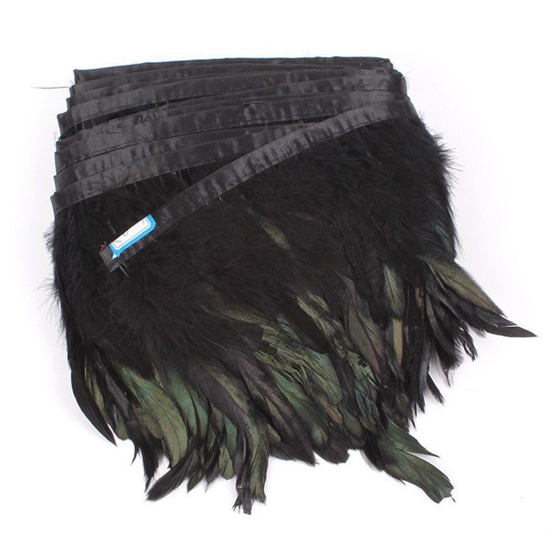 AWAYTR Rooster Feather Trim Width 5-7 inches Craft Feather Fringe Trim Pack of 5 Yards (Black) Black - NewNest Australia