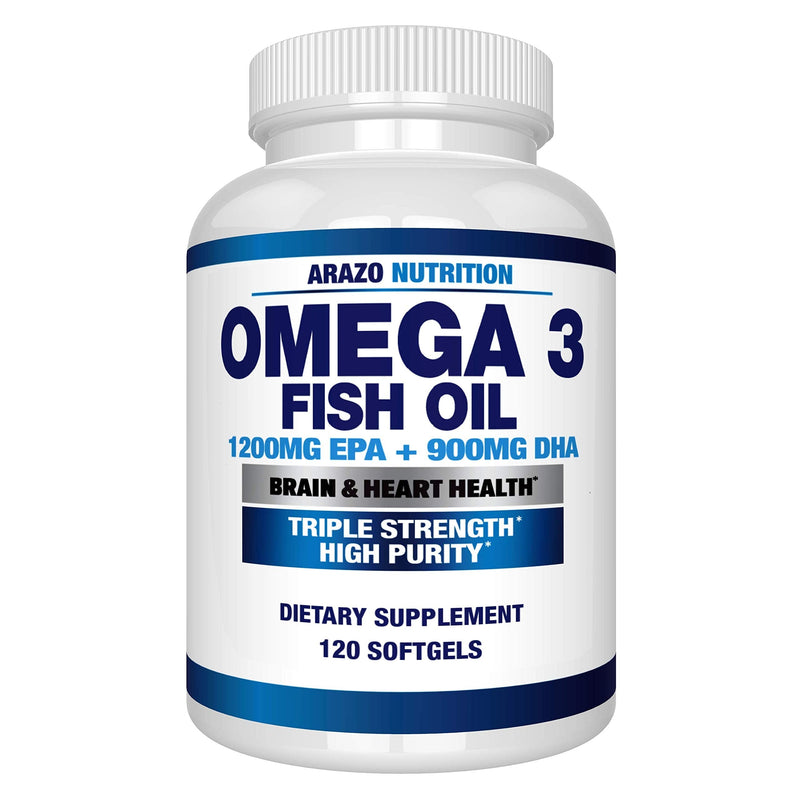 Omega 3 Fish Oil 4,080mg - High EPA 1200mg + DHA 900mg Triple Strength Burpless Softgels - Arazo Nutrition (120 Soft Gels) 120 Count (Pack of 1) - NewNest Australia