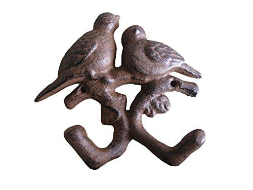 NewNest Australia - Cast Iron Double Birds Two Key Coat Hooks Wall Hanger Clothes Rail Set, Heavy Duty, Rustic Recycled Brown 