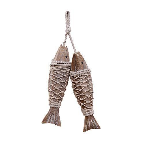 NewNest Australia - Only 2 Pieces Nautical Wooden Fish Wall Hanging Ornaments Home Wall Decor Hanger Gift 8 Inches 