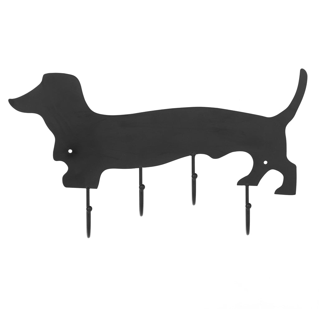 NewNest Australia - MyGift Decorative Dachshund Dog Design Black Metal Wall Mounted 4 Hook Organizer Rack 