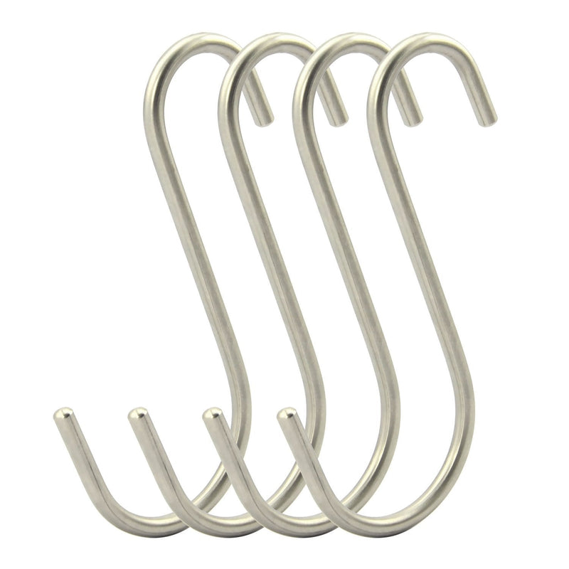 NewNest Australia - RuiLing 4-Pack Extra Large Size 5.2 Inch Premium Heavy-Duty Genuine Solid Polished Stainless Steel S Shaped Hooks Heavy Tool Hanging Hooks for Bathroom,Office, Wardrobe,Storage Room,Workshop. 