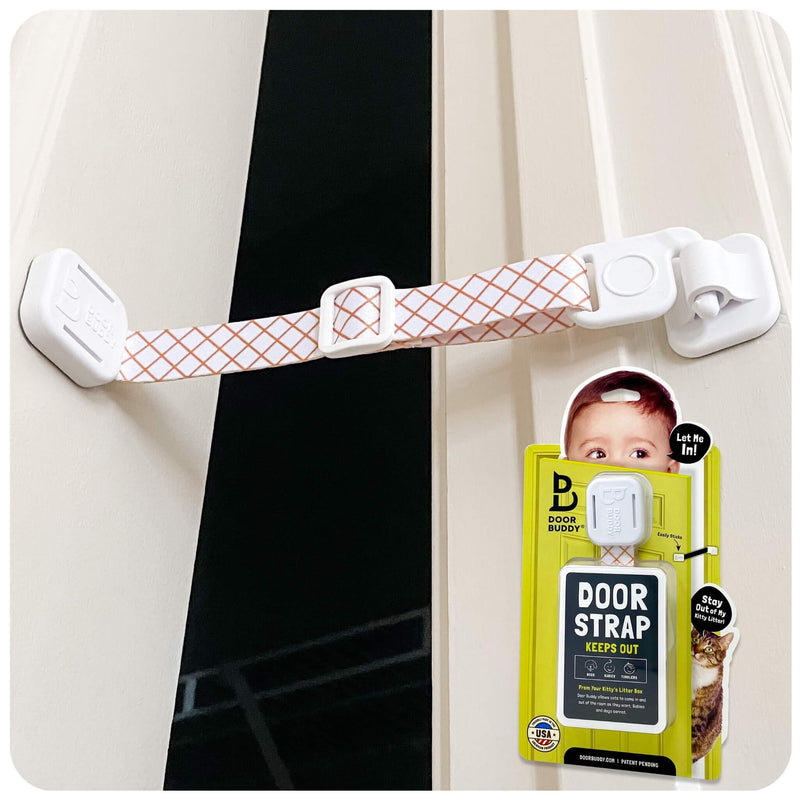Door Buddy Child Proof Door Lock with Adjustable Strap. No Need for Baby Gate with Pet Door. Baby Proof Door to Litter Box Room. Cats Enter Easily. Installs in Seconds and is Simple to Use. (Caramel) Caramel - NewNest Australia