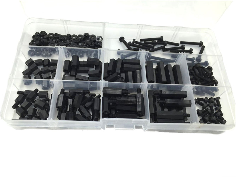 HVAZI 260pcs M3 Male Female Nylon Hex Spacer Standoff Screw Nut Assorted Kit (Black) 260PCS/M3(Black) - NewNest Australia