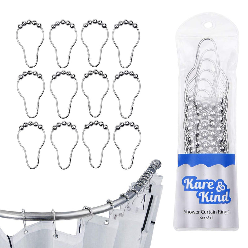 Kare & Kind Shower Curtain Rings - Set of 12 - Friction Free Gliding Rollers - Rust Proof Stainless Steel - Original Heavy Duty Sliding Hangers Polished Chrome - Easy to Install Locking Clips 12 Pack - NewNest Australia