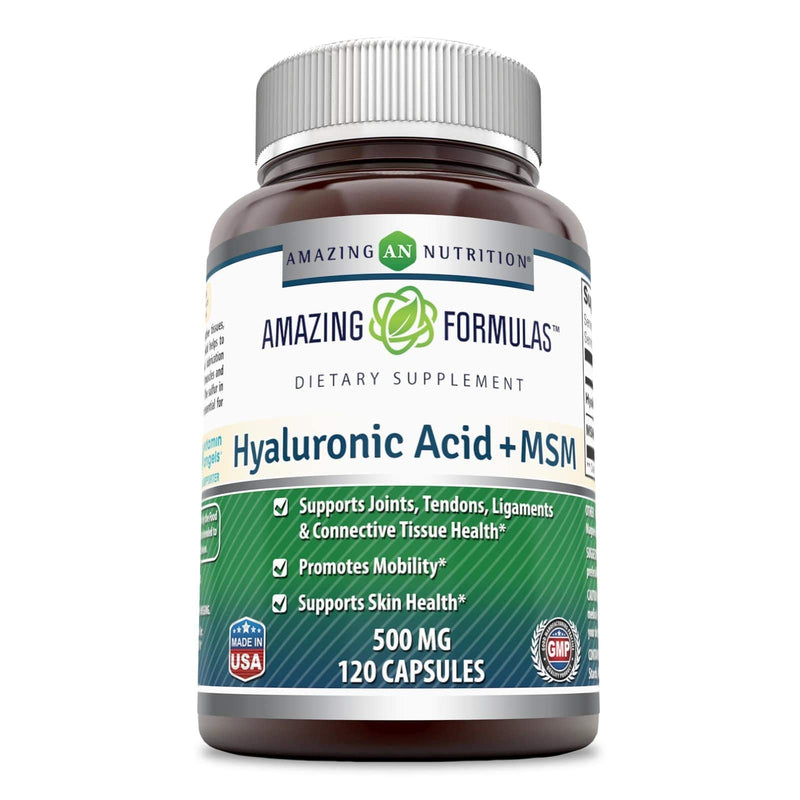 Amazing Formulas Hyaluronic Acid & MSM Dietary Supplement-500 Milligrams-120 Capsules (Non-GMO,Gluten Free)-Provides Joint, Tendon & Ligament Support - Promotes Flexibility – Skin Health Supplements* - NewNest Australia