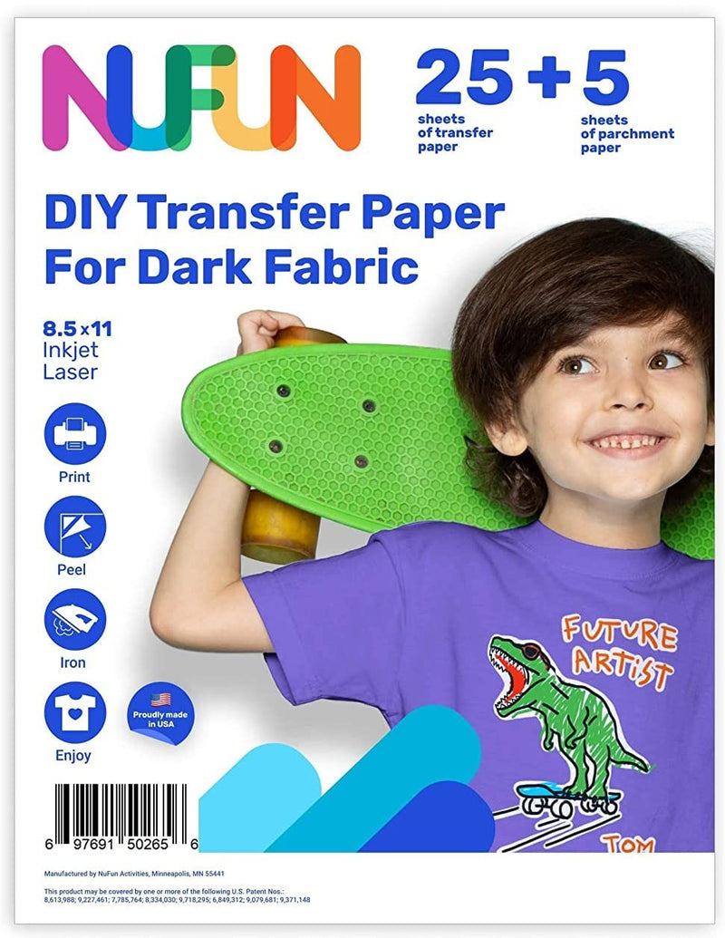 NuFun Activities Inkjet Printable Iron-On Heat Transfer for Dark Fabrics, 8.5 x 11 inch, (25 Sheets) Make Your own Custom T-Shirt 25 Sheets - NewNest Australia
