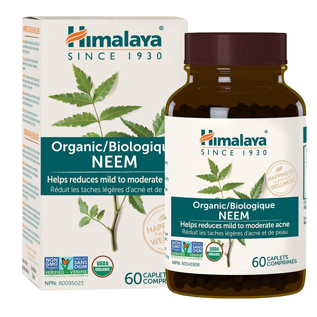 Himalaya Organic Neem, Mild Acne Relief for Clear, Smooth & Radiant Looking Skin, 600 mg, 60 Caplets, 2 Month Supply - NewNest Australia