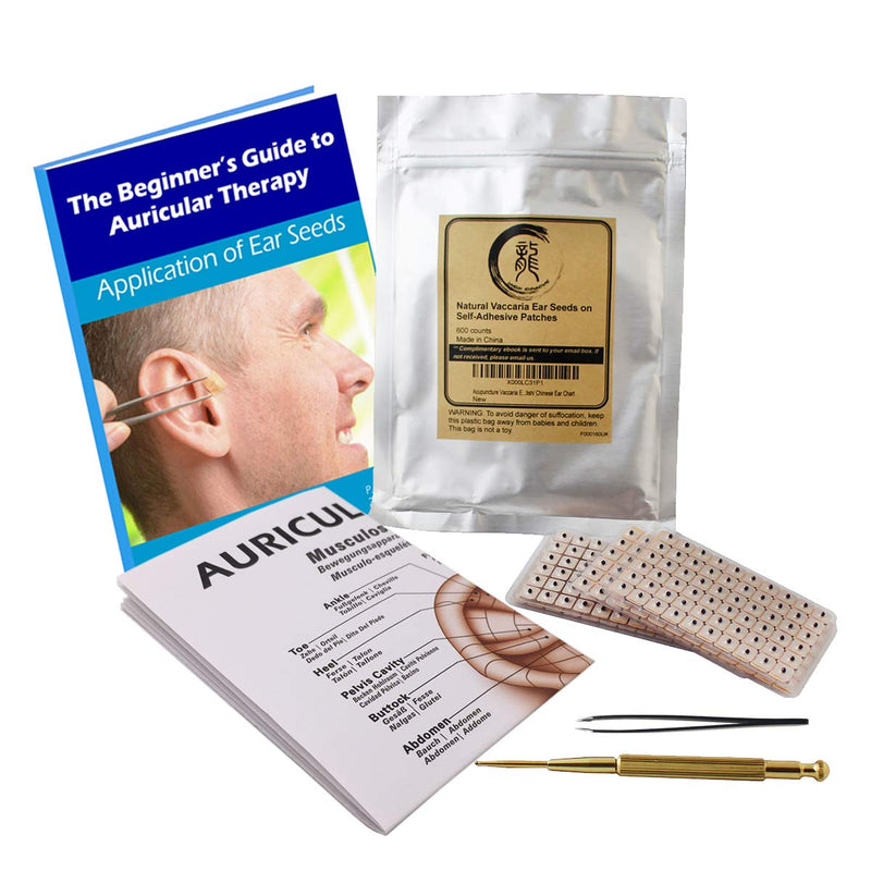 Multi-Condition Ear Seeds Acupuncture Kit 600 Counts, eBook Placement Chart, Probe, Acupressure Ear Chart, Tweezers - NewNest Australia