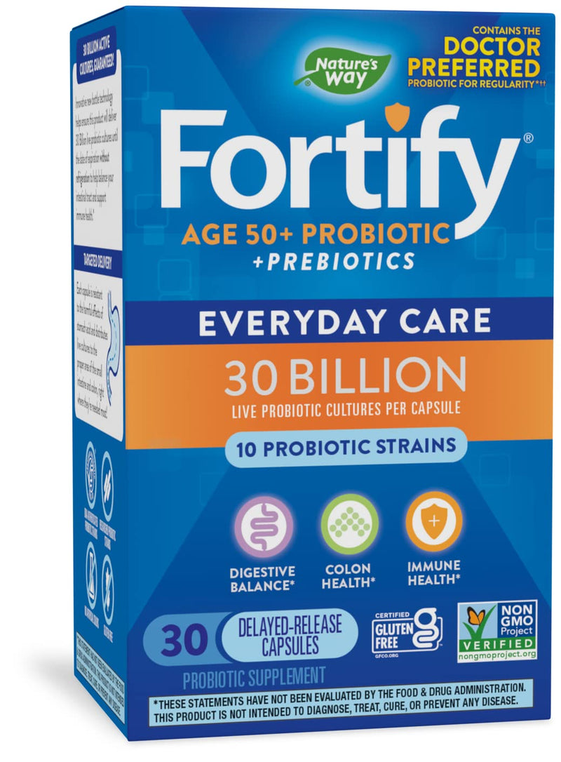 Nature’s Way Fortify 50+ Probiotic, 30 Billion Live Cultures, 11 Strains, Prebiotics, 30 Capsules - NewNest Australia