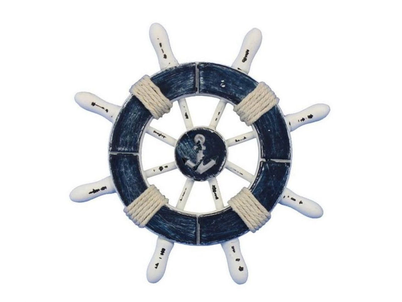 NewNest Australia - Hampton Nautical SW-6-108-anchor-NH Rustic Dark Blue and White Anchor 6"-Ships Steering Wheel Decoration, 6" 