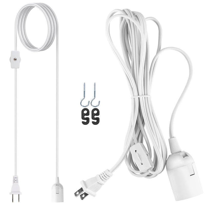 JACKYLED Extension Hanging Lantern Cord Cable UL 1-Pack 12Ft 360W with E26 E27 Socket Gear Switch + Hooks + 2-Prong US AC Power Plugs Pendant Lighting Bulb Lamp for Kitchen Bedroom Bathroom 1 pack - NewNest Australia