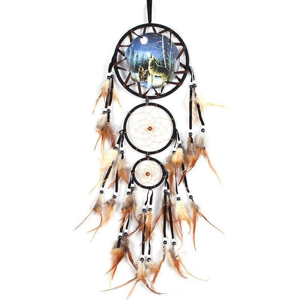 NewNest Australia - Willcomes Handmade Wolf Dream Catcher Wind Chimes Indian Style Feather Pendant Ornament Car Hanging Dreamcatcher Gift 