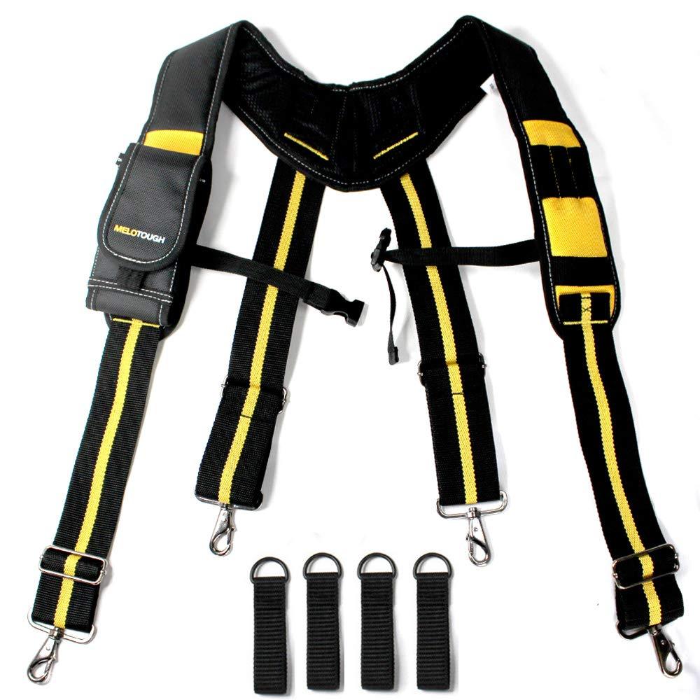 Melo Tough Padded Suspenders/Tool Belt Suspenders with phone holder Tape Holder Pencil holder Adjustable Straps, suspenders Loop heavy duty work for carpenter electrician work Suspension Rig X back - NewNest Australia