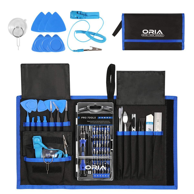 ORIA Precision Screwdriver Set, 86 in 1 with 57 Bits Repair Tool Kit, Portable Bag for Cellphone, Game Console, Tablet and Other Devices, Blue 86 PCS - NewNest Australia