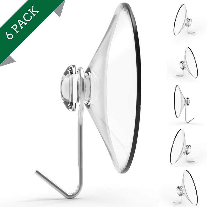 NewNest Australia - Suction Cup Hooks, Set of 6, 2" Clear Heavy Duty Cups W/Stainless Hook, Best for Shower, Bathroom, Kitchen, Windows - Super Strong Pads Makes Them Perfect for Outdoor Use On Wreaths & Bird Feeders 