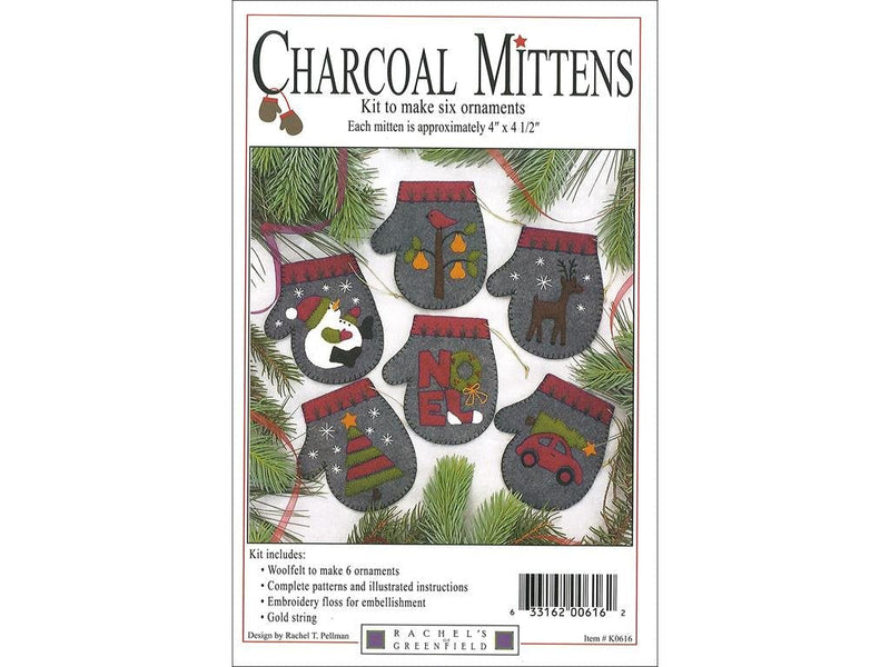 Rachel's of Greenfield Charcoal Mittens 4 x 4.5 Inches Felt Applique Christmas Ornament Kit (Set of 6) Charcoal K0616 - NewNest Australia