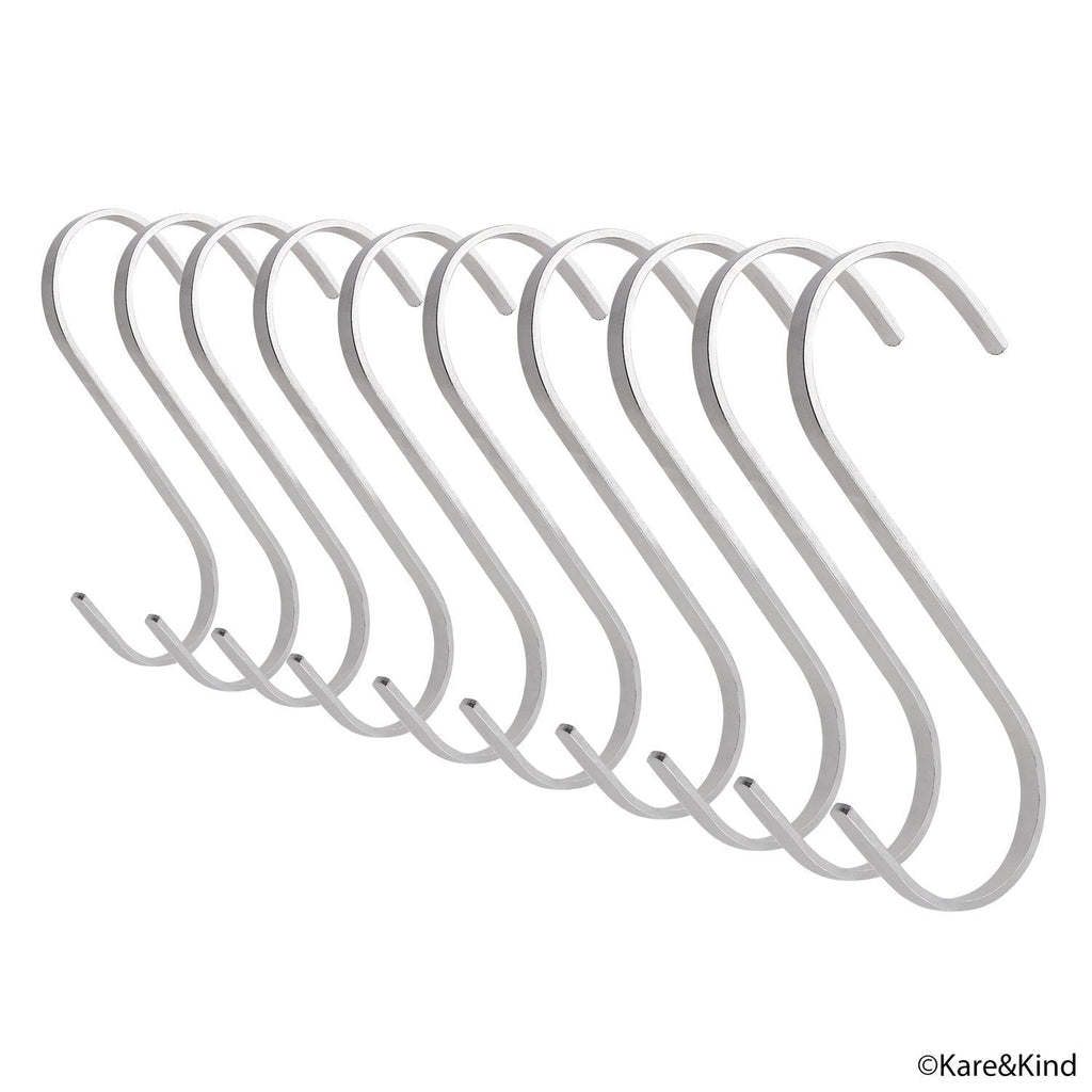 NewNest Australia - Flat S-Shaped Hanging Hooks - for Kitchen Utensils, Garage or Garden Tools, etc. - Heavy Duty Genuine Solid 304 Stainless Steel - Multi Purpose - This Kit Contains 10 Large Hooks 