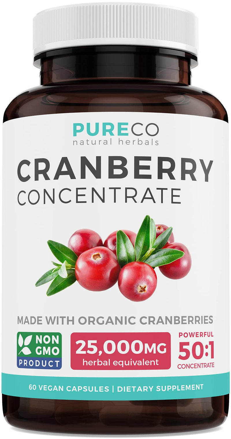 Organic Cranberry Pills - 50:1 Concentrate Equals 25,000mg of Fresh Cranberries (Vegan) for Kidney Cleanse & Urinary Tract Health - UTI Vitamins Support - Fruit Extract Supplement - 60 Capsules - NewNest Australia