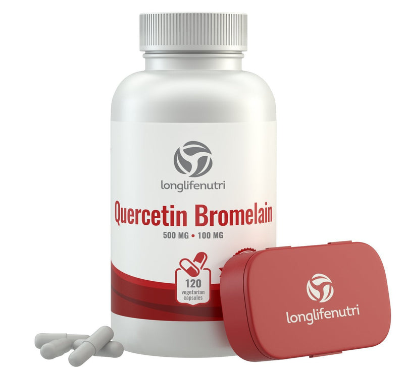 Quercetin 500mg with Bromelain 100mg 120 Vegetarian Capsules | Natural Anti Inflammatory Antioxidant Supplement | Allergy Relief Complex | Heart Health | Dihydrate Pure Powder Extract Cap 500 mg Plus 120 Count (Pack of 1) - NewNest Australia