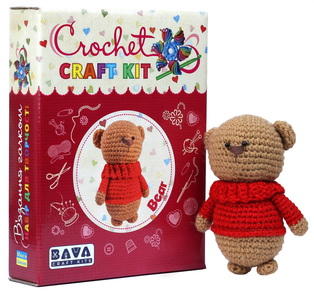 Crochet Stuffed Animal Bear DIY Kit, Craft kit for Teens and Adults, All Materials Included, Detailed Instructions with 54 Pictures, Hypoallergenic Yarn - NewNest Australia