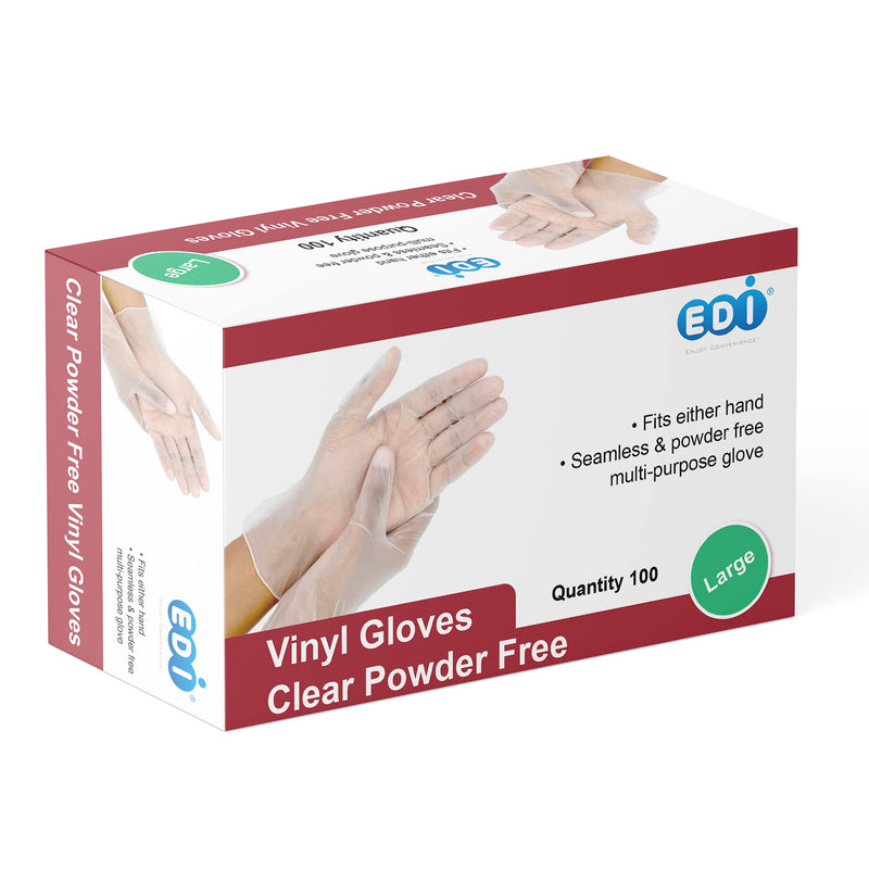 EDI Disposable Vinyl Gloves (Clear) - Powder-Free, Latex-Free 100 Large - NewNest Australia