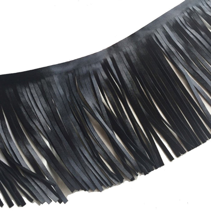 Brazil Faux Leather Fringe Trims 6" Wide Black Color for Extender Garments Bags Sewing & Craft Supply (1 Yard) 1 Yard - NewNest Australia