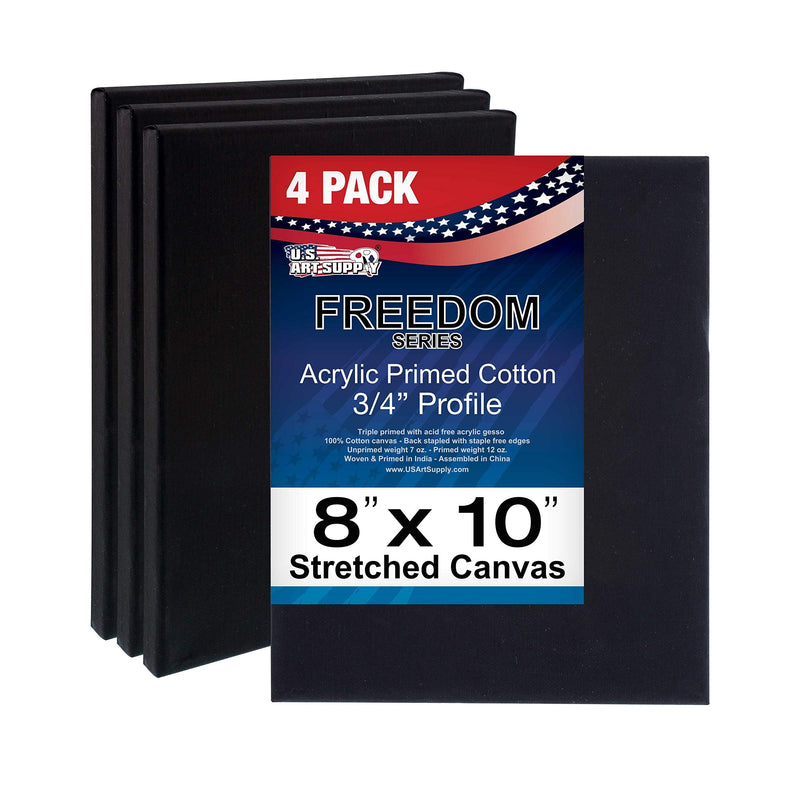 U.S. Art Supply 8 x 10 inch Stretched Canvas 12-Ounce Primed 4-Pack - Professional Black Blank 3/4" Profile Heavy-Weight Gesso Acid Free Bulk Pack - Painting, Acrylic Pouring, Oil Paint 8" x 10" - NewNest Australia