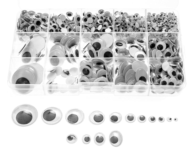 Variety Value Pack SANC 1 Box/lot (Approx.1120 pcs) 0.16 inches (4mm) to 1 inch (25mm) Round Plastic self-Adhesive Black Googly Wiggle Eyes Wide Variety Assorted Sizes - NewNest Australia
