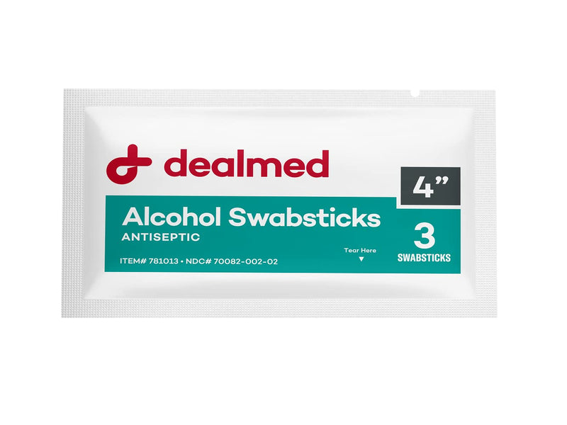 Dealmed 4" Alcohol Swabsticks – 3 Swabs/Pkg, 25 Pkgs/Box, Individually Sealed Packets, Alcohol Swabs Perfect for Portable First Aid Kits - NewNest Australia