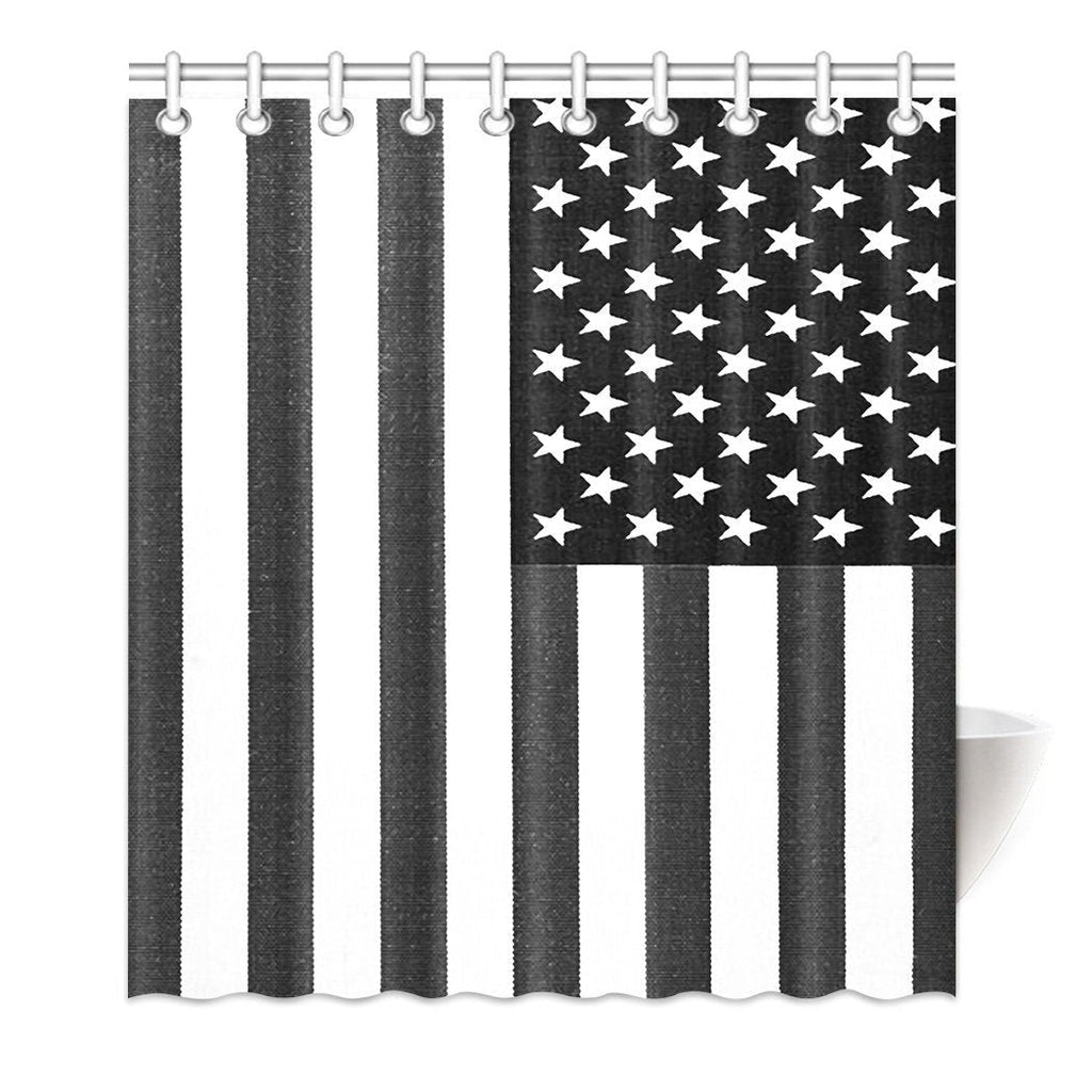 HommomH 65" x 72" Shower Curtain with Hooks Bathroom Waterproof Black USA American Flag - NewNest Australia