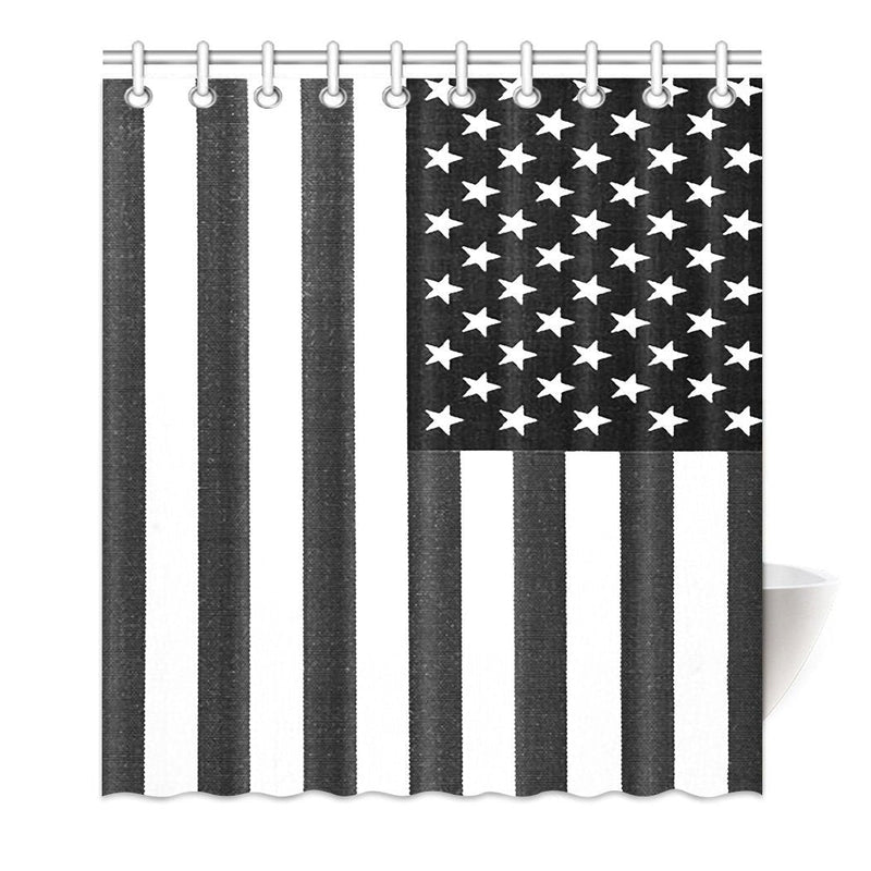 HommomH 65" x 72" Shower Curtain with Hooks Bathroom Waterproof Black USA American Flag - NewNest Australia