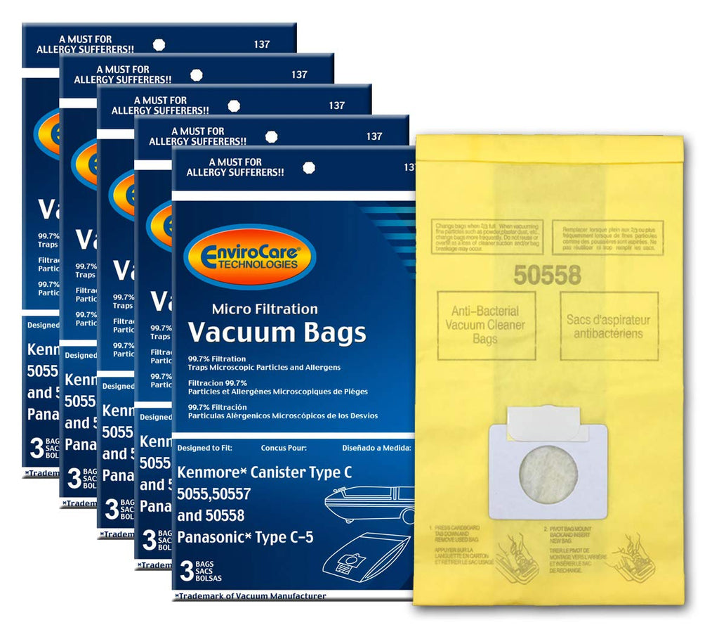 Envirocare Replacement Vacuum Cleaner Bags made to fit Kenmore Canister Type C/Q. 5055, 50557 and 50558 Panasonic Type C-5,15 pack - NewNest Australia