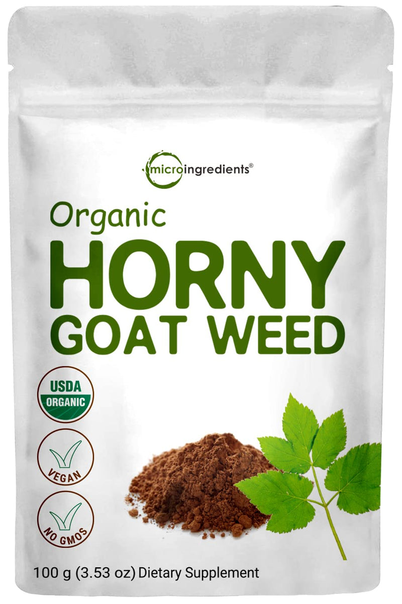 Maximum Strength Organic Pure Horny Goat Weed with Active Icarrins for Men and Women, 100 Grams, Organic Epimedium Powder for Energy and Immune System Booster, Filler Free and Vegan Friendly - NewNest Australia