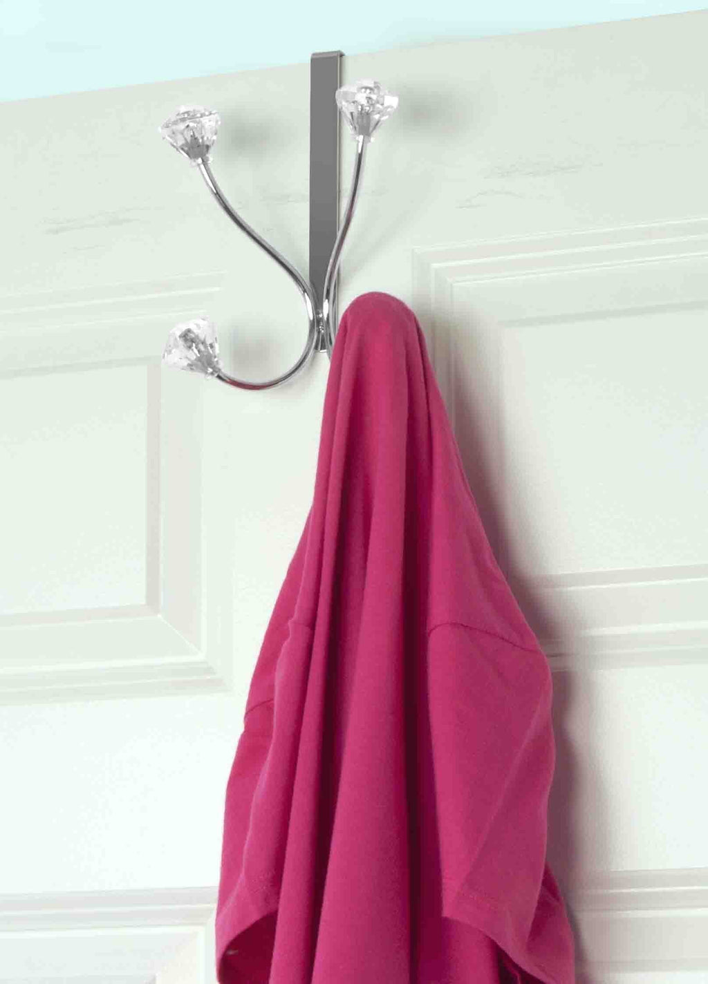 NewNest Australia - Home Basics Over the Door Double Towel Crystal Hooks, For Hanging Clothes, Coats, Robes or Towels, Organize Bathroom, Bedroom and Closet, Chrome 1 