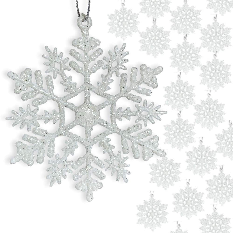 NewNest Australia - BANBERRY DESIGNS Small White Snowflakes - 3" Diam.Glittered Snow Flake Ornaments - Bulk Pack of 96pcs Shatterproof Plastic 96 