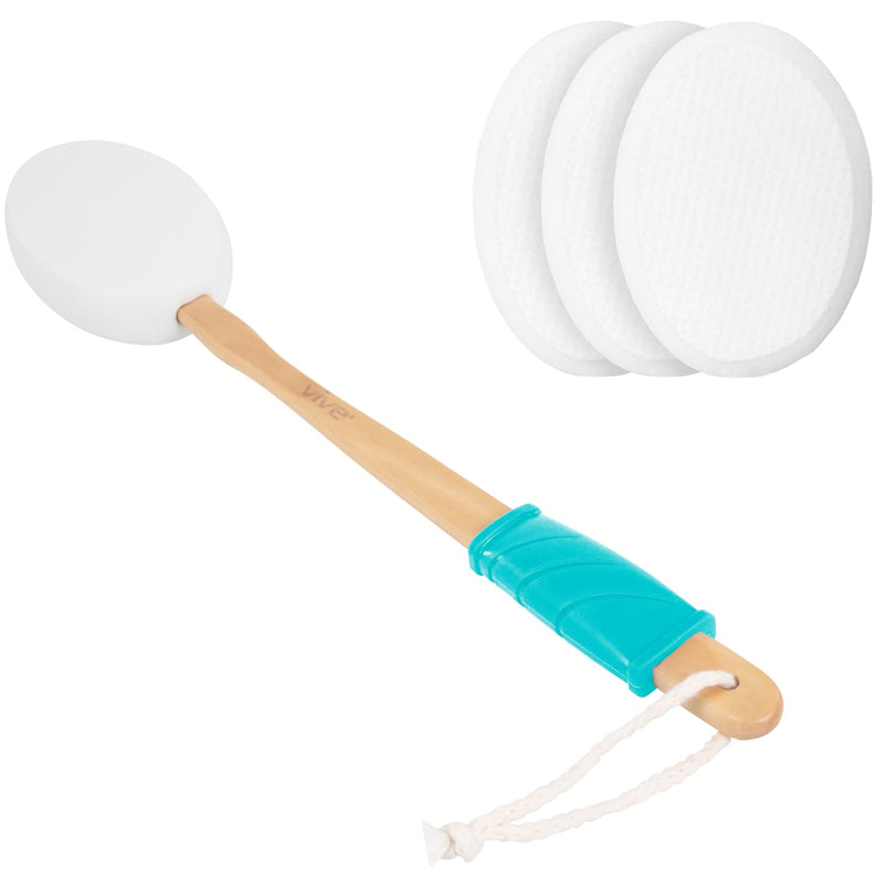 Vive Back Lotion Applicator - Long Reach Handle Washer Scrubber w/Pad for Easy Self Application of Shower Body Wash, Skin Cream, Sunscreen, Self Tanner and Aloe - Men and Women (3 Replacement Pads) Padded Brush   3 Pads - NewNest Australia