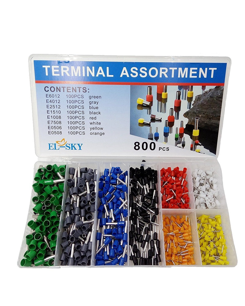 EL-SKY 800pcs Assortment Ferrule Wire Copper Crimp Connector, Wire Terminals Kit, Wire Connector Kit, Insulated Cord Pin End Terminal AWG 22-10 Kit - NewNest Australia