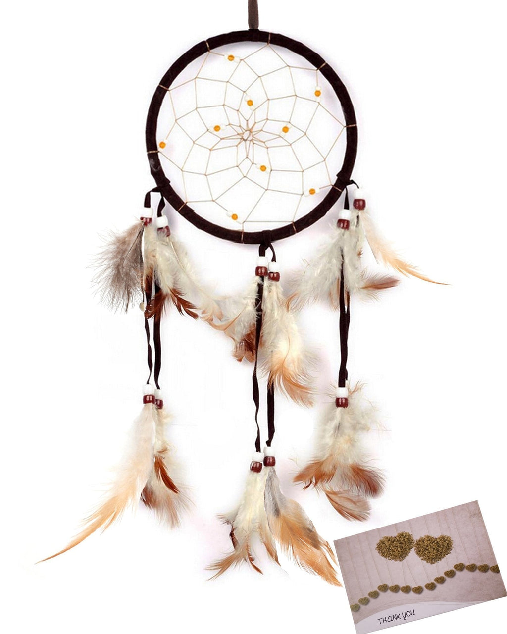 NewNest Australia - Dream Catchers Brown Handmade Feather Native American Dreamcatcher Circular Net for Car Kids Bed Room Wall Hanging Decoration Decor Ornament Craft, Dia 4.33inch/11cm Length 48cm/18.9inch 1 