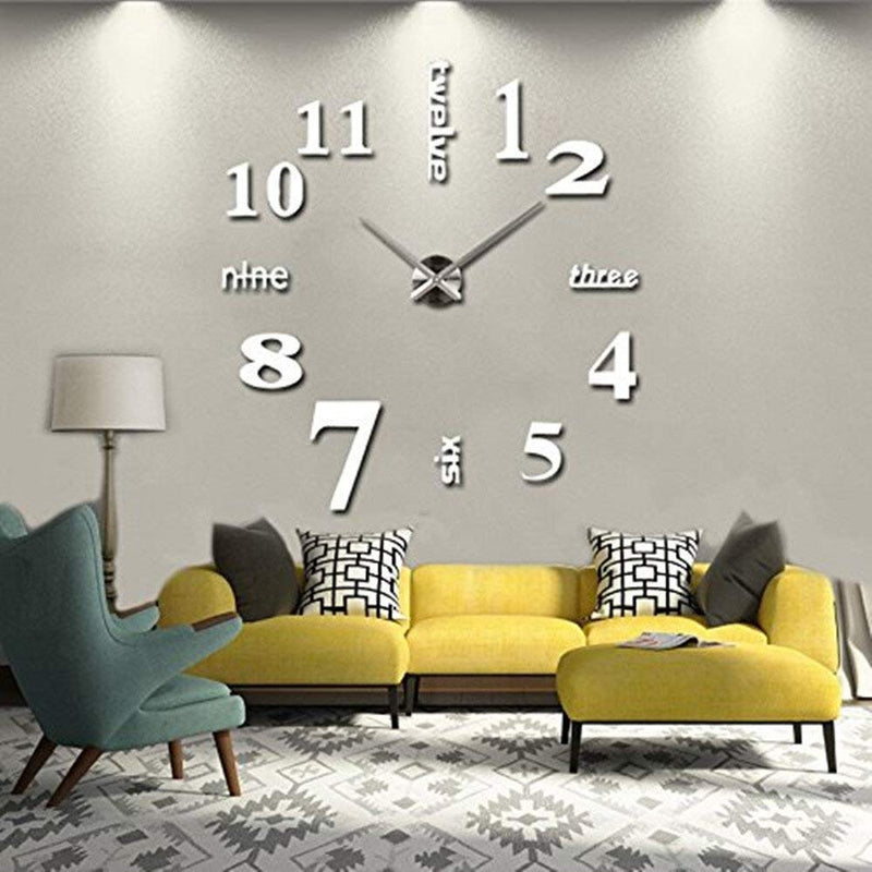 NewNest Australia - Elikeable Modern 3D Frameless Large 3D DIY Wall Clock Watches Hours DIY Decorations Home for Living Room Bedroom Silver 