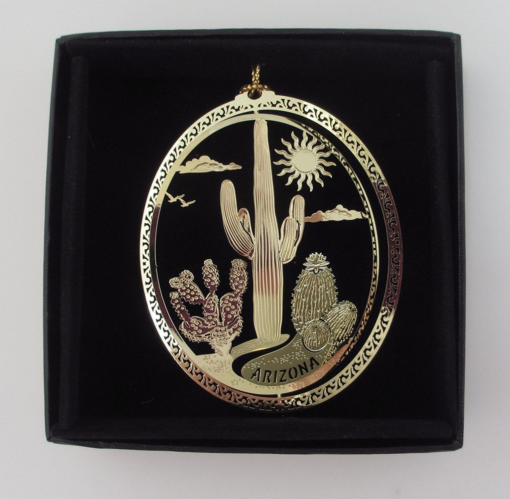 NewNest Australia - I Love My State Arizona Cactus Brass Ornament Souvenir Black Leatherette Gift Box 