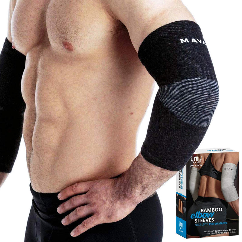 Mava Sports Bamboo Elbow Brace Compression Support Sleeve for Tendonitis, Tennis, Golf Elbow Treatment - Reduce Elbow Joint Pain Black Small - NewNest Australia