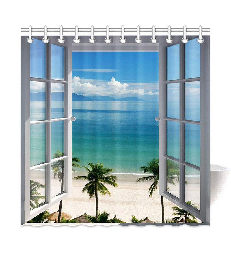 HommomH 72" x 72" Shower Curtain with Hooks Bathroom Waterproof Beach Window - NewNest Australia