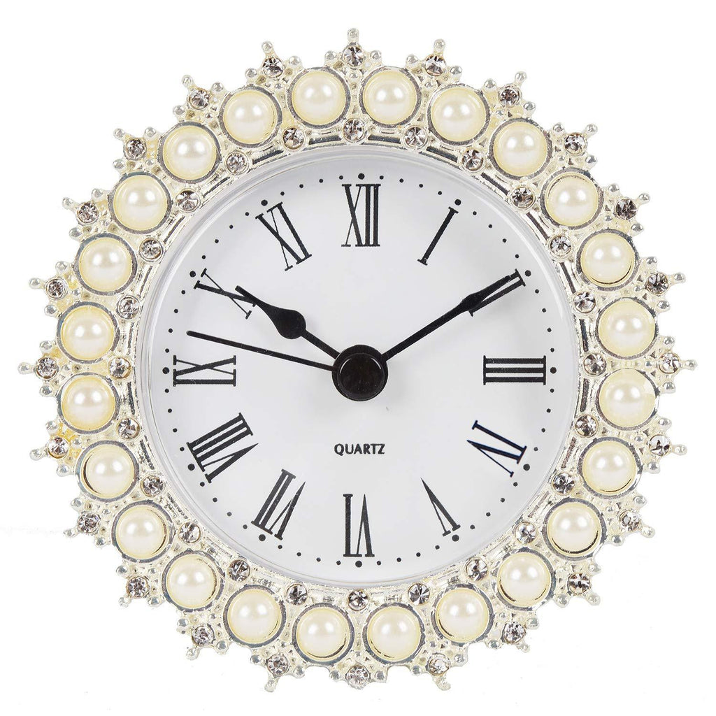 NewNest Australia - NIKKY HOME Small Table Clock with Faux Pearls Battery Operated for Living Room Decor Desk Shelf 3'', White Pearl White 