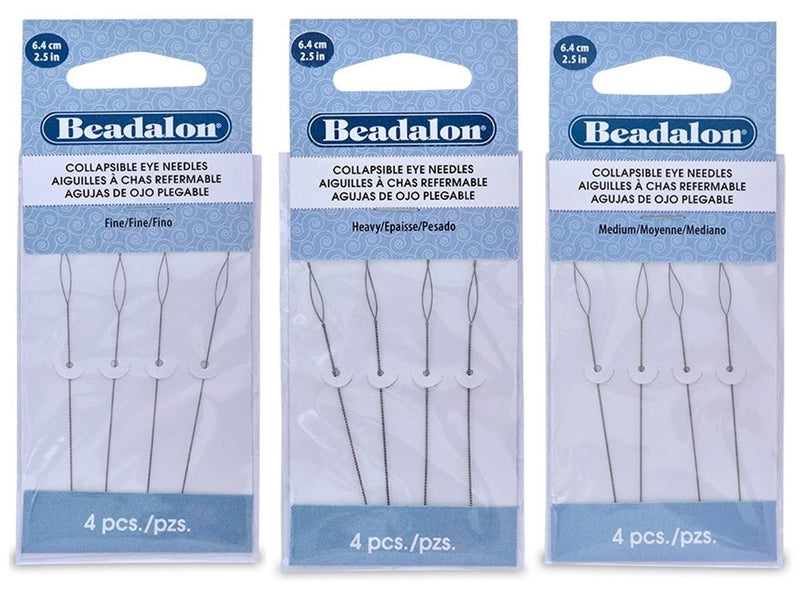 3 Packs - Beadalon Collapsible Eye Needles 2.5 Fine, Medium & Heavy - 4pcs/pk - Total 12 Needles (in Rigid Pak TM Mailer) - NewNest Australia