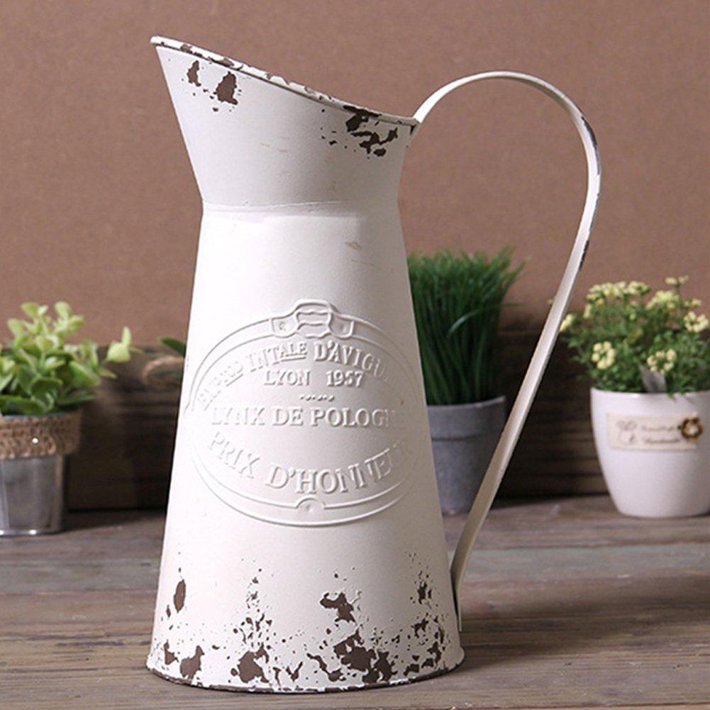 NewNest Australia - VANCORE Shabby Chic Large Metal Jug Flower Pitcher Vase Beige 