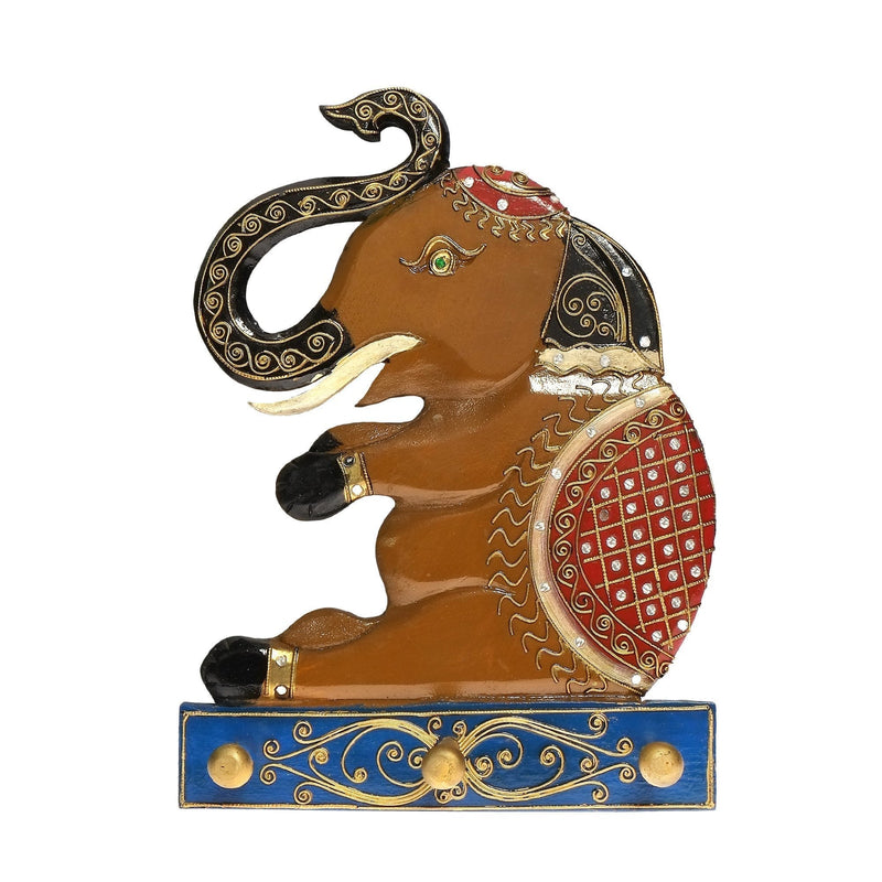 NewNest Australia - AeraVida Royal Elephant Carved Wood Wall Art Key Hanger Post 