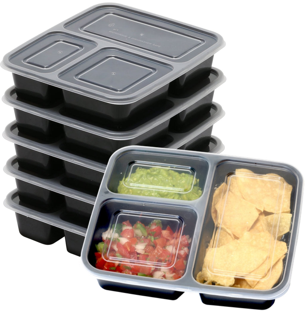 NewNest Australia - 6 Pack - SimpleHouseware 3 Compartment Reusable Food Grade Meal Prep Storage Container Boxes (36 ounces) 