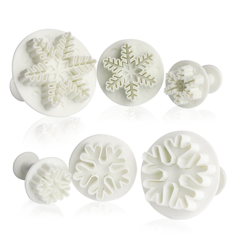 NewNest Australia - ilauke 6PCS Snowflake Cookie Cutters Decorating Fondant Embossing Tool Snowflake Plunger Cake Cutter 