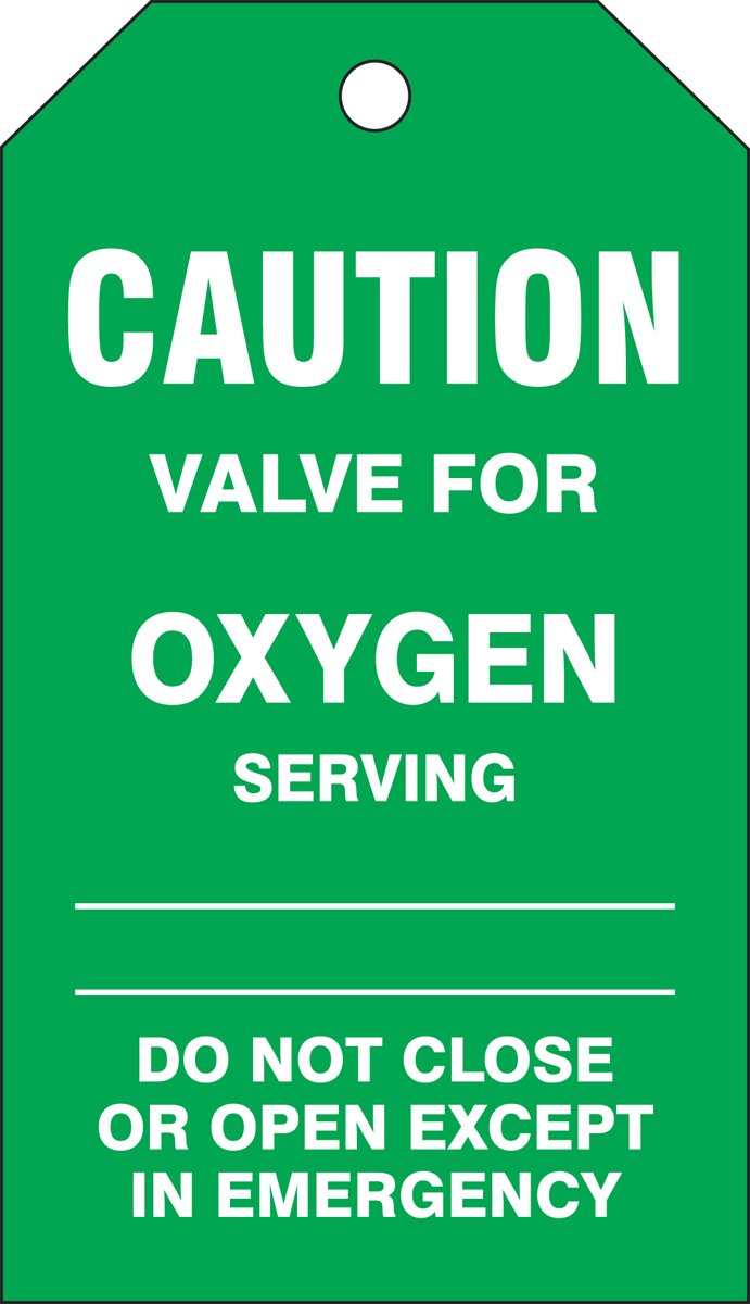 Accuform TDM660CTP PF-Cardstock Medical Gas Tag, Legend"Caution Valve for Oxygen Serving Do Not", 5.75" Length x 3.25" Width x 0.010" Thickness, White on Green (Pack of 25) - NewNest Australia